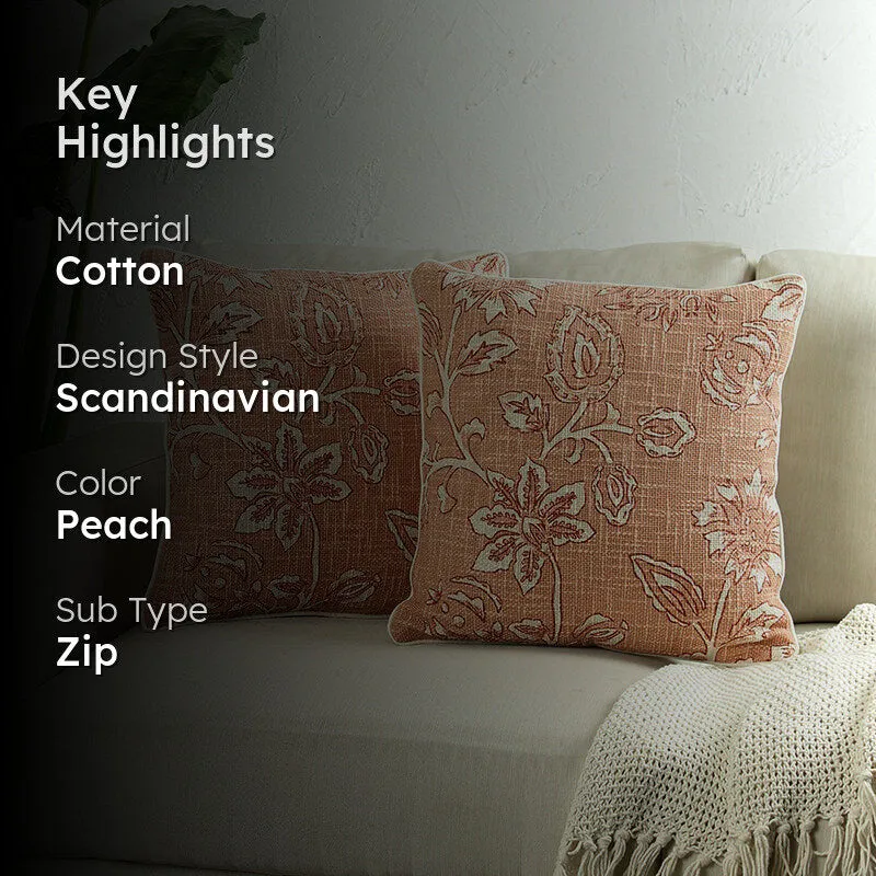 Imperial Petals Woven Cotton Cushion Cover (Peach) - Set Of Two media 2