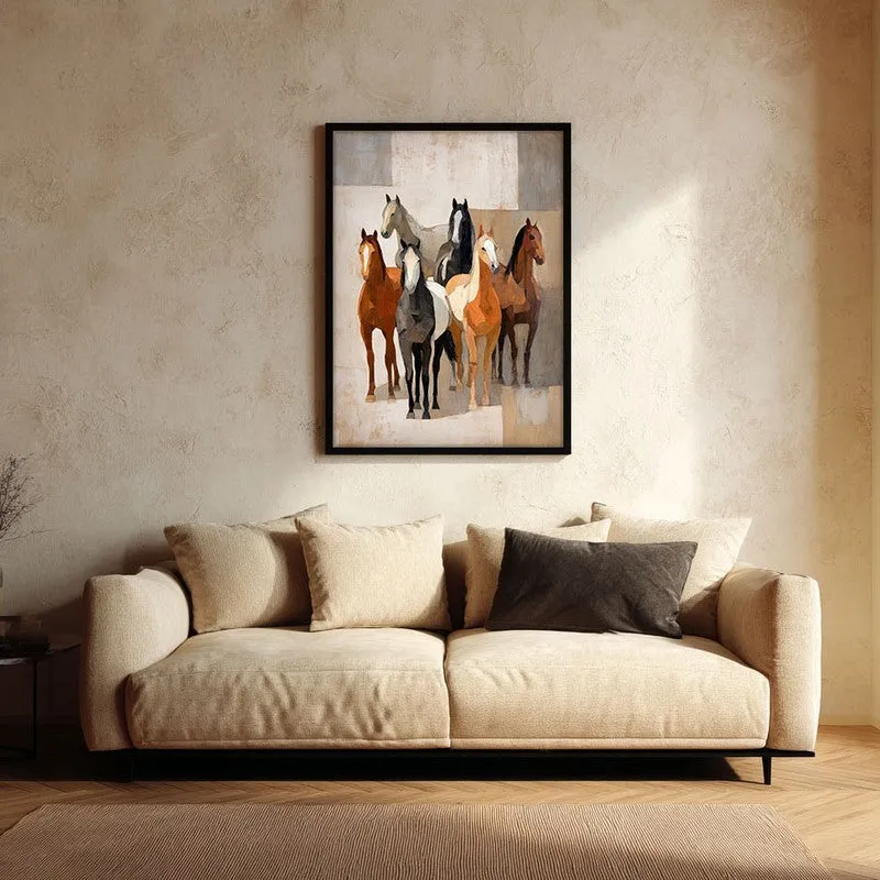 Modern Rustic Horse Wall Painting With Black Frame media 1