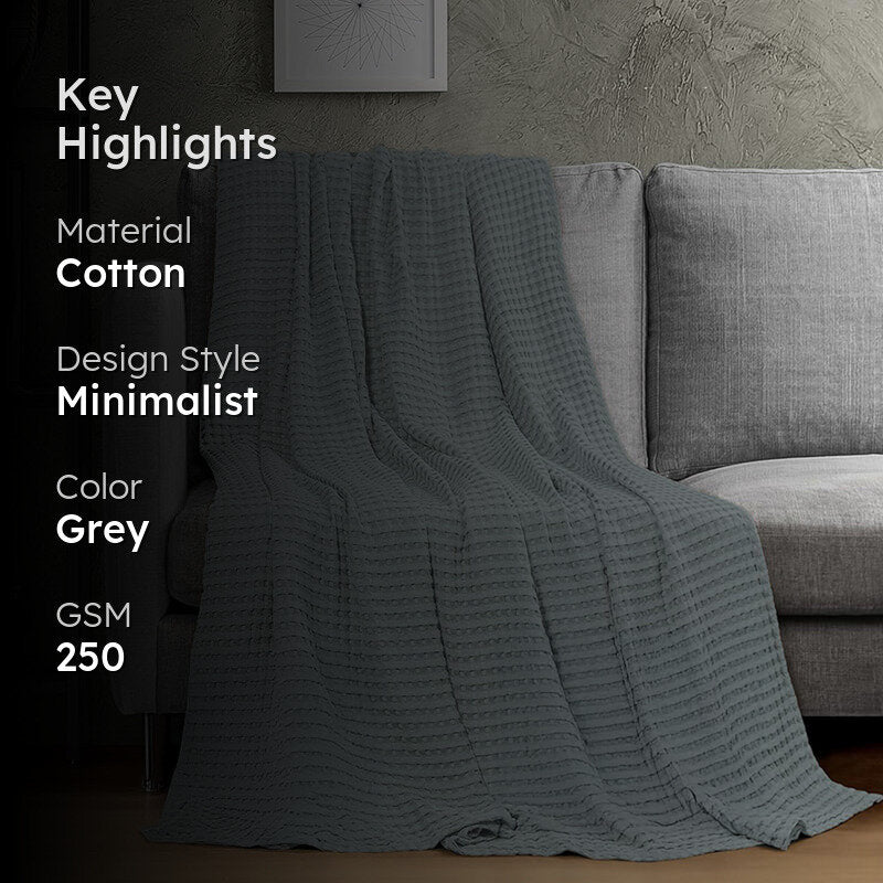 Urban Space Waffle Cotton Blanket (Grey) - 250 GSM media 2
