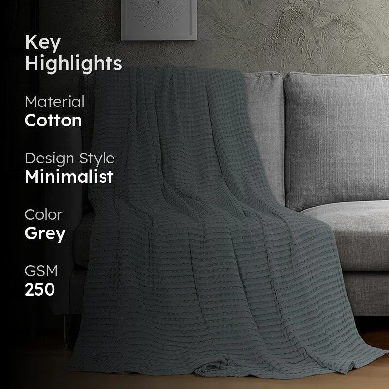 Urban Space Waffle Cotton Blanket (Grey) - 250 GSM media 2