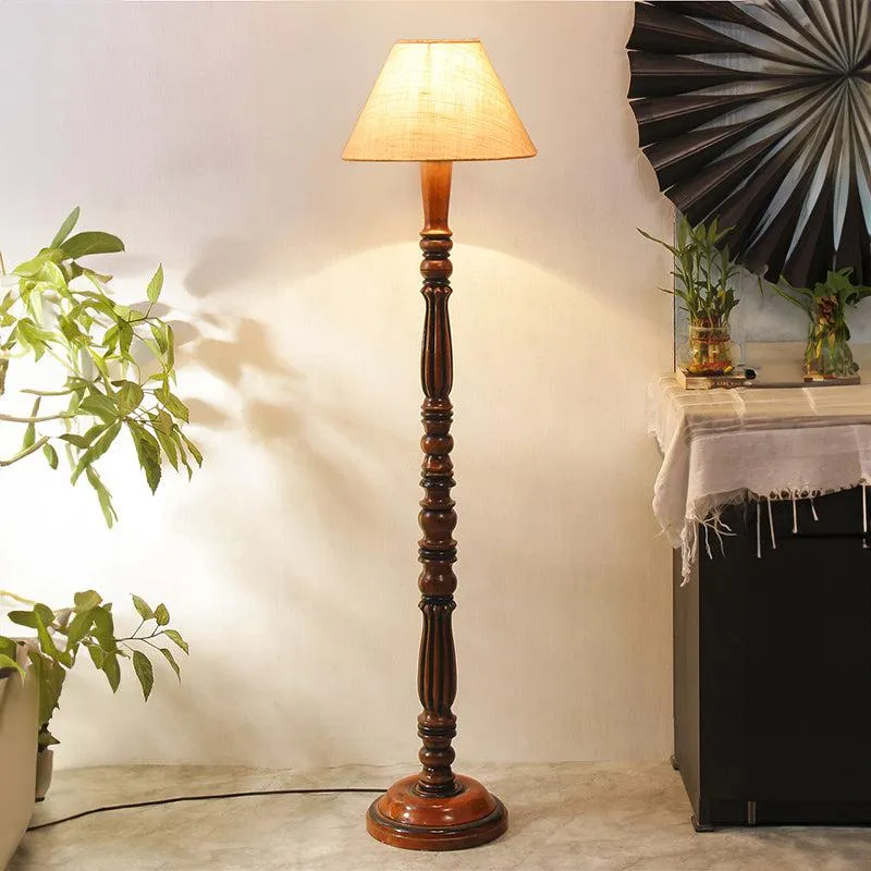 Masiya Vintage Wooden Floor Lamp With Jute Shade - White media 1