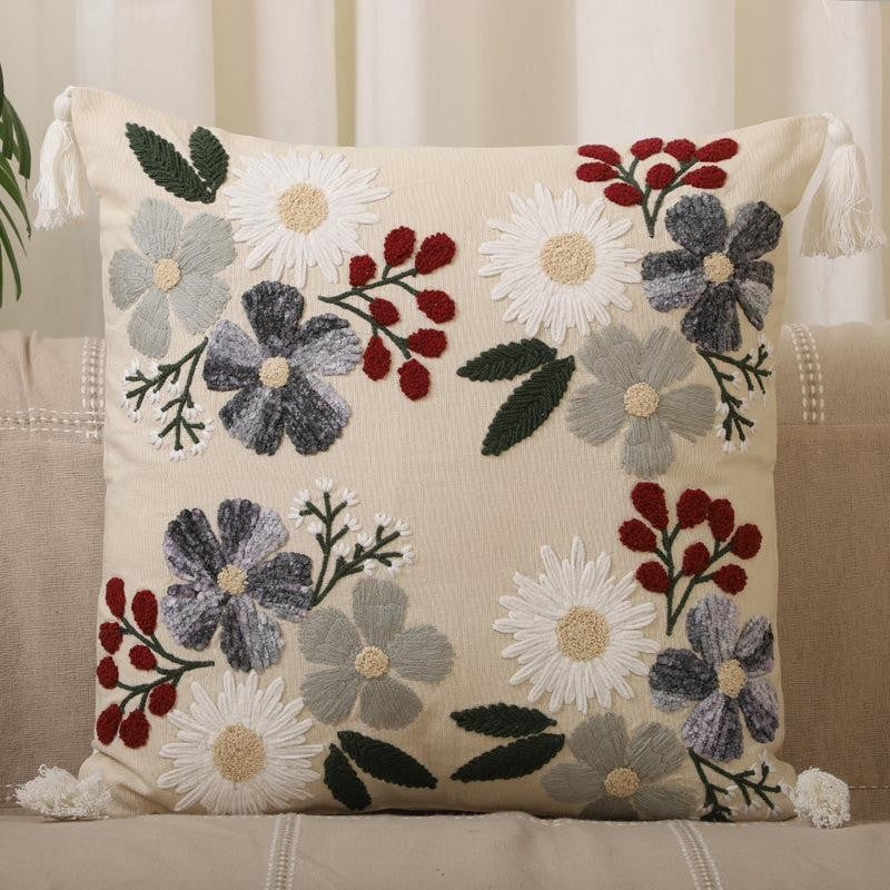 Vintage Garden Embroidered Cotton Cushion Cover-Set of Two media 3