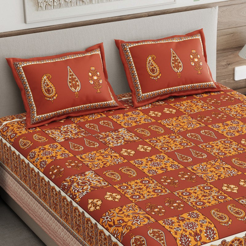 Jaipur Charm Cotton Bedsheet (Rust,Yellow) - 120 TC media 3