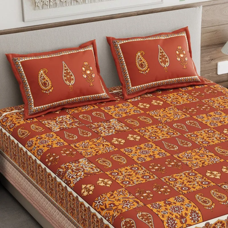 Jaipur Charm Cotton Bedsheet (Rust,Yellow) - 120 TC media 3