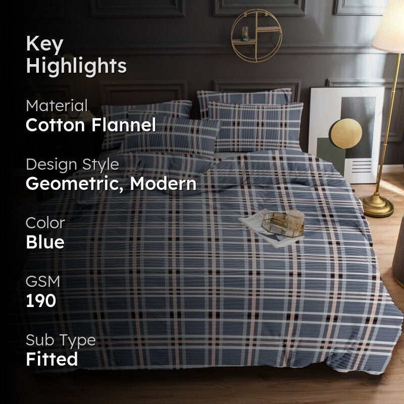 Anruin Grided Cotton Flannel Bedsheet - 190 GSM media 2