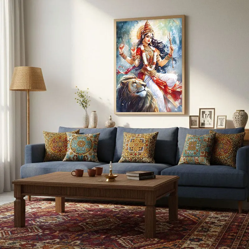 Radhe Gopalam Spiritual Archival Paper Wall Painting - Natural Brown Frame media 4