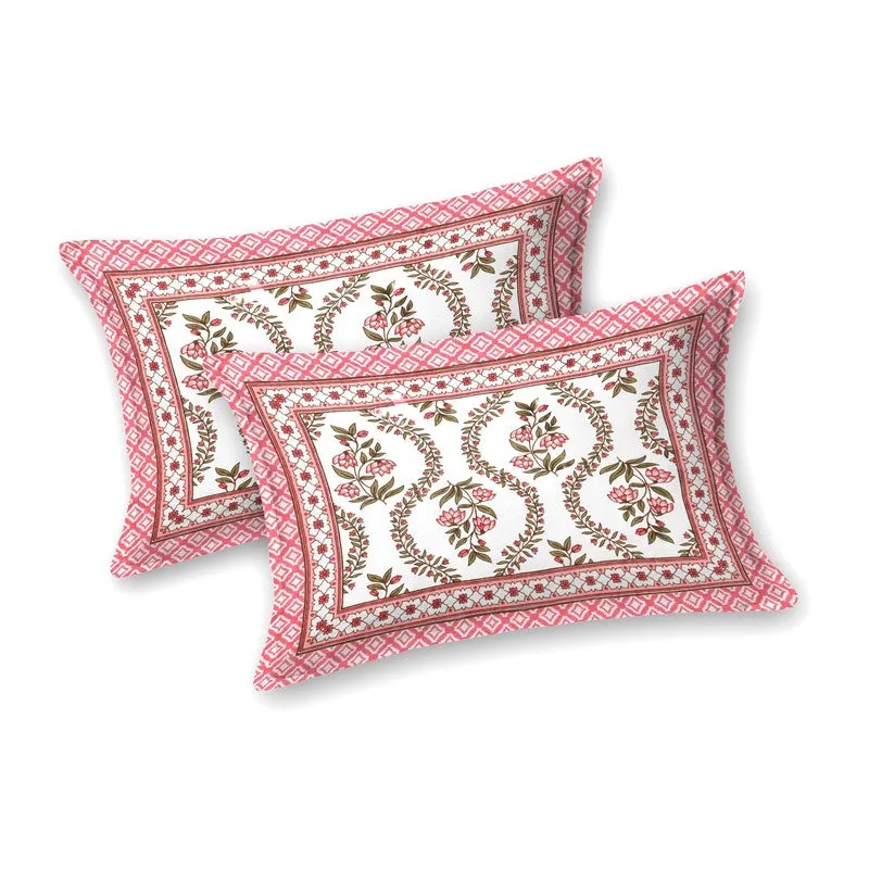Griden Cotton Bedsheet (Pink,White) - 240 TC media 4