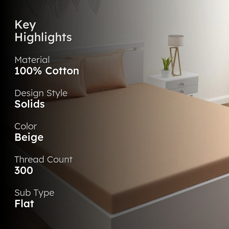 Yana Solid Cotton Bedsheet (Beige) - 300 TC media 2