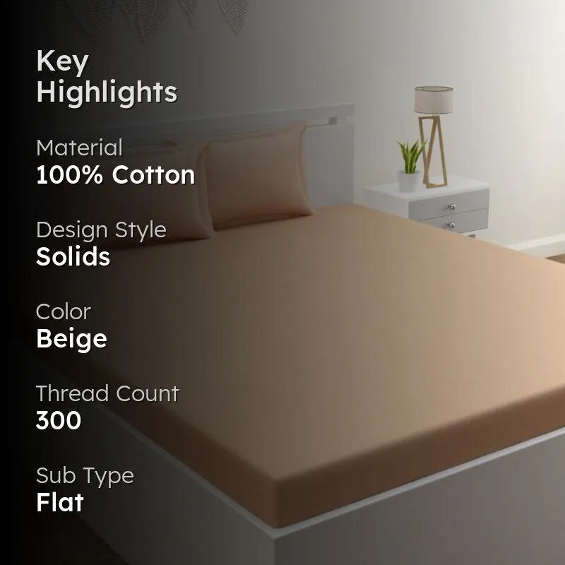 Yana Solid Cotton Bedsheet (Beige) - 300 TC media 2