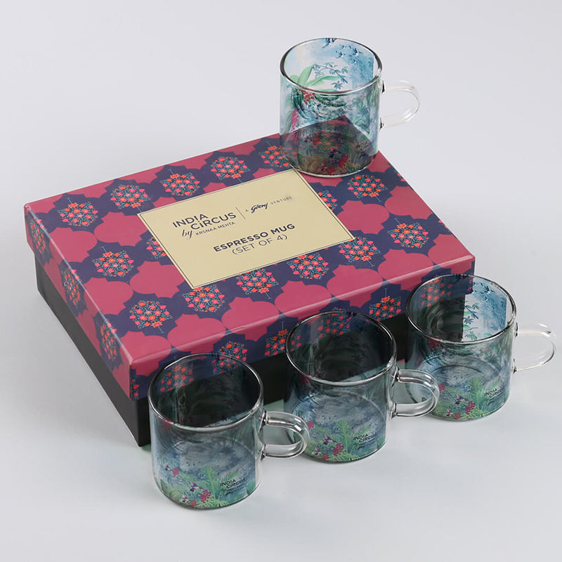 India Circus Glass Tea Cup (130 mL Each)/Transparent,Blue)-  Set of Four media 7