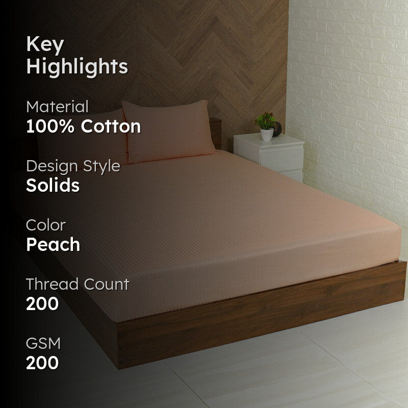 Reposi Striped Cotton Bedsheet (Peach) - 200 TC media 2