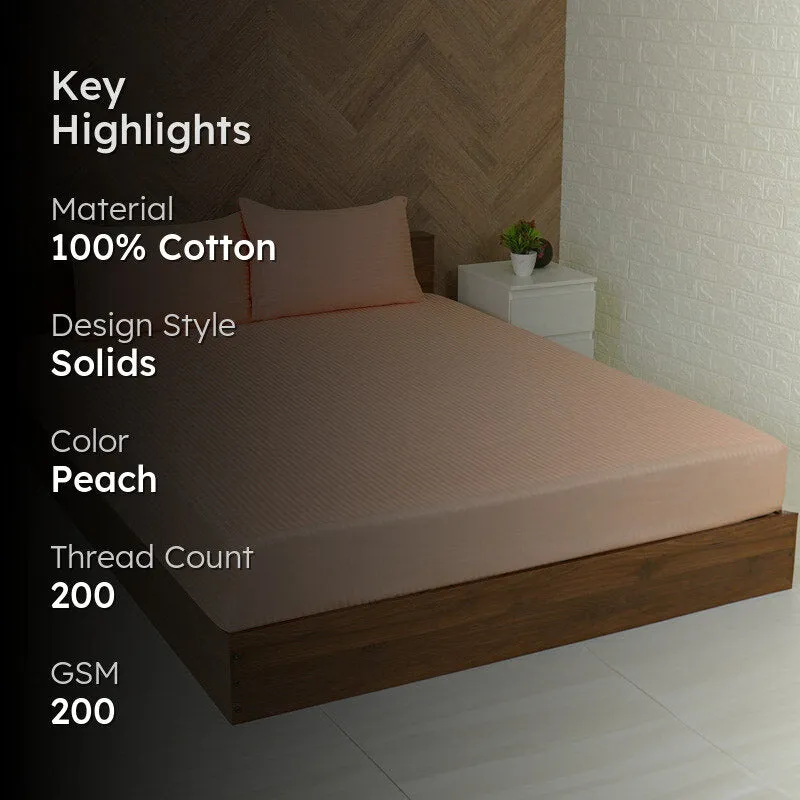 Reposi Striped Cotton Bedsheet (Peach) - 200 TC media 2