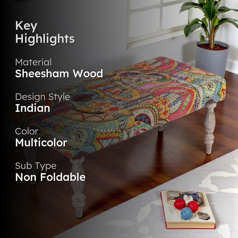 Dervon Sheesham Wooden Bench - Multicolor media 2
