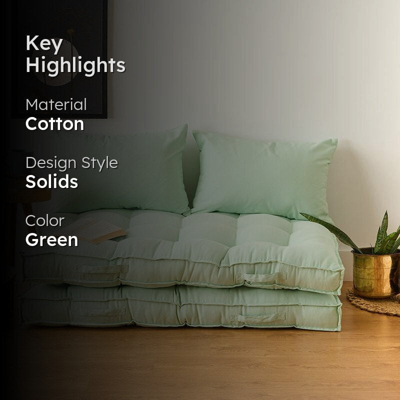 Plushport Solid Cotton Floor Cushion (Green) - Set Of Two media 2