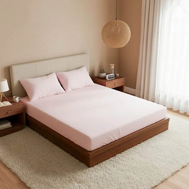Baria Solid Cotton Bedsheet (Pink) - 200 TC media 1