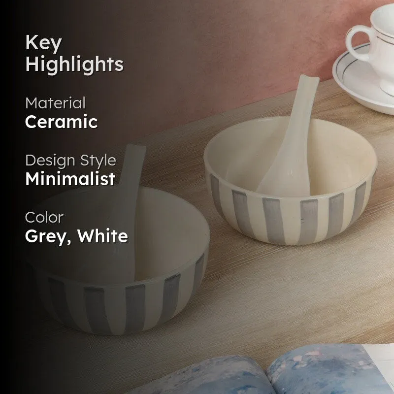 Ceramic Soup Bowls (Grey,White,400 mL Each) - Four Piece Set media 2