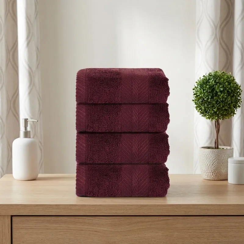 PlushAura Cotton Face Towel (Maroon) - Set Of Four media 1