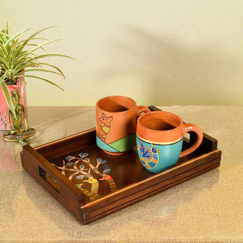 Indradatt Serving Tray With Cups - Three Piece Set