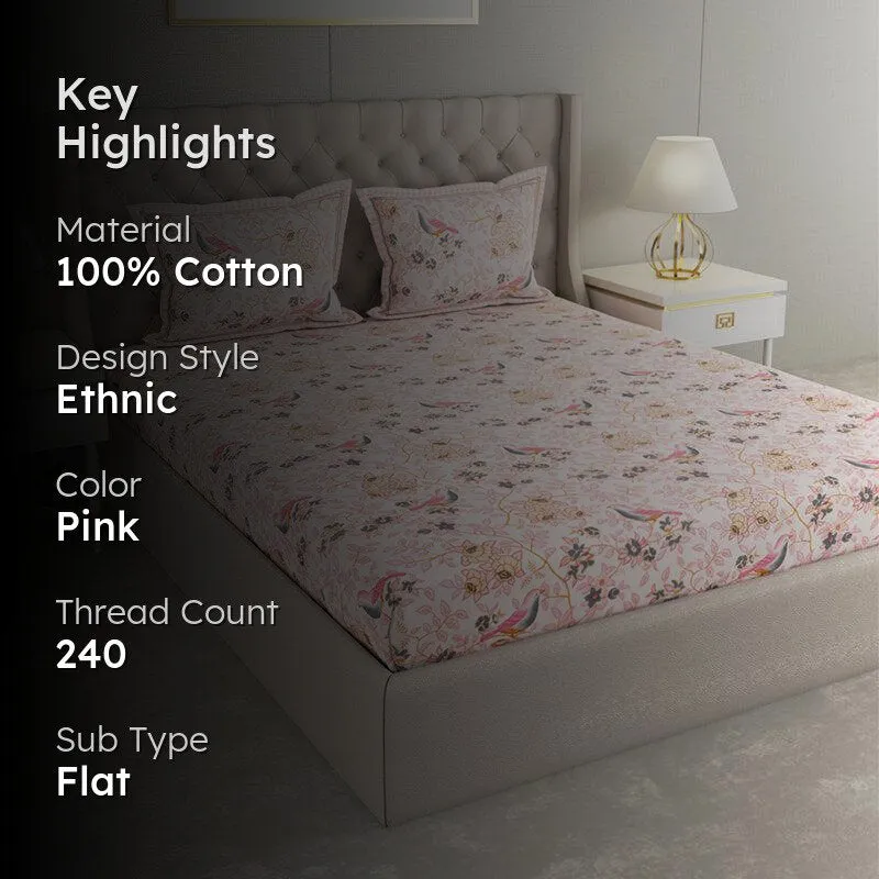 Radhika Printed Cotton Bedsheet (Pink) - 240 TC media 2