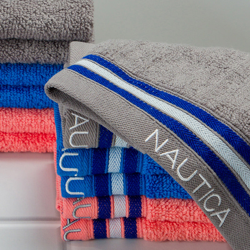 Nautica Dove Down Cotton Face Towel (Grey,Coral & Blue) - Set Of Twelve media 3