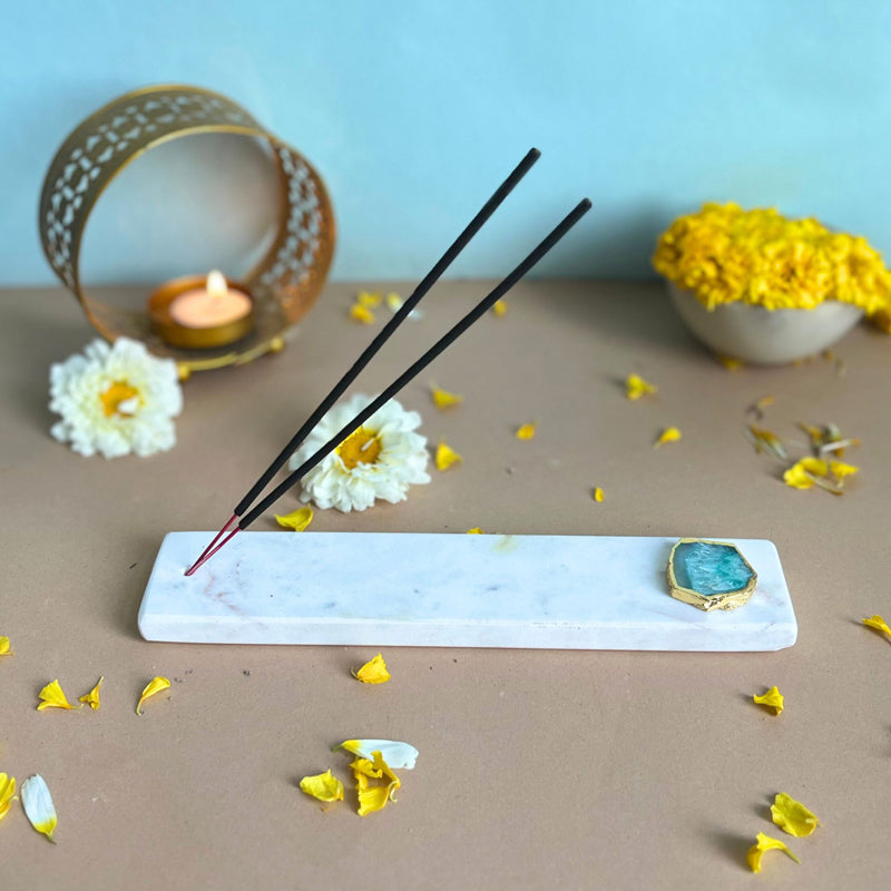 Nima Marble Incense Holder With Agate Plating - Green