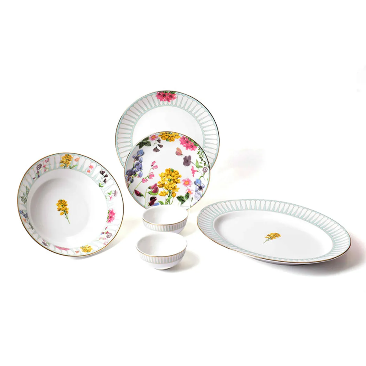 Basant porcelain dinner set with floral plates, bowls and an oval platter