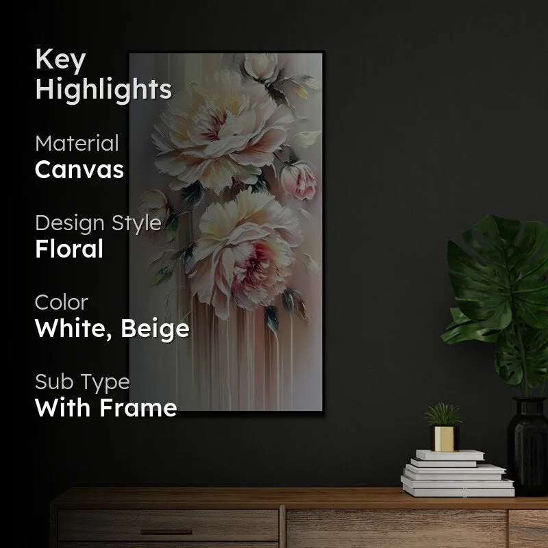 Fleur Pastel Floral Canvas Wall Painting With Frame - Black media 2