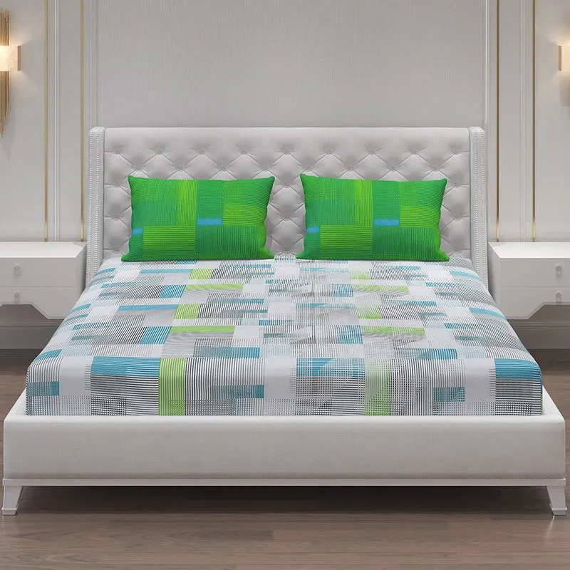 Monte Carlo Checkora Cotton Bedsheet (White,Green) - 104 TC media 3