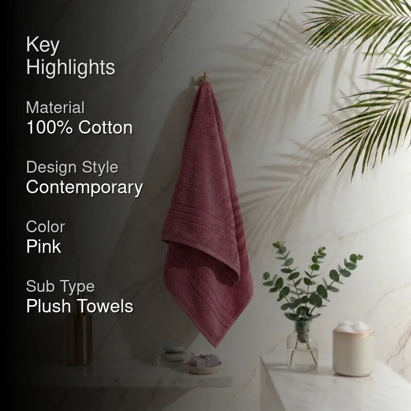 Dusty pink bath towel with key highlights graphic