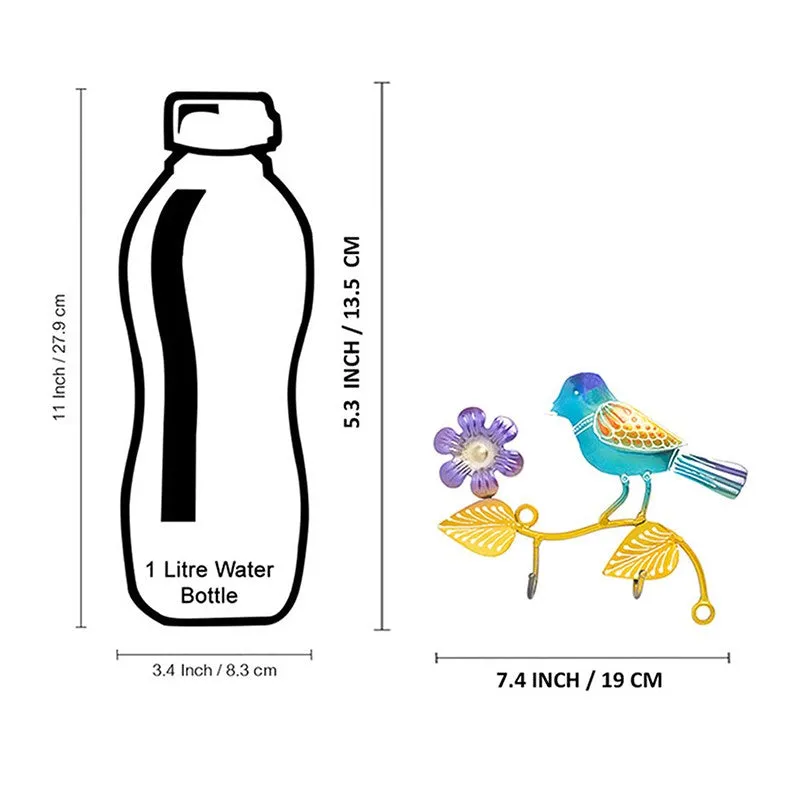 Bird Bliss Handpainted Key Holder - Blue & Gold media 9