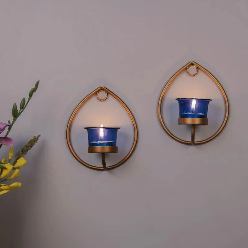 Gold Drip Sconce Candle Holder (Blue) - Set Of Two media 3