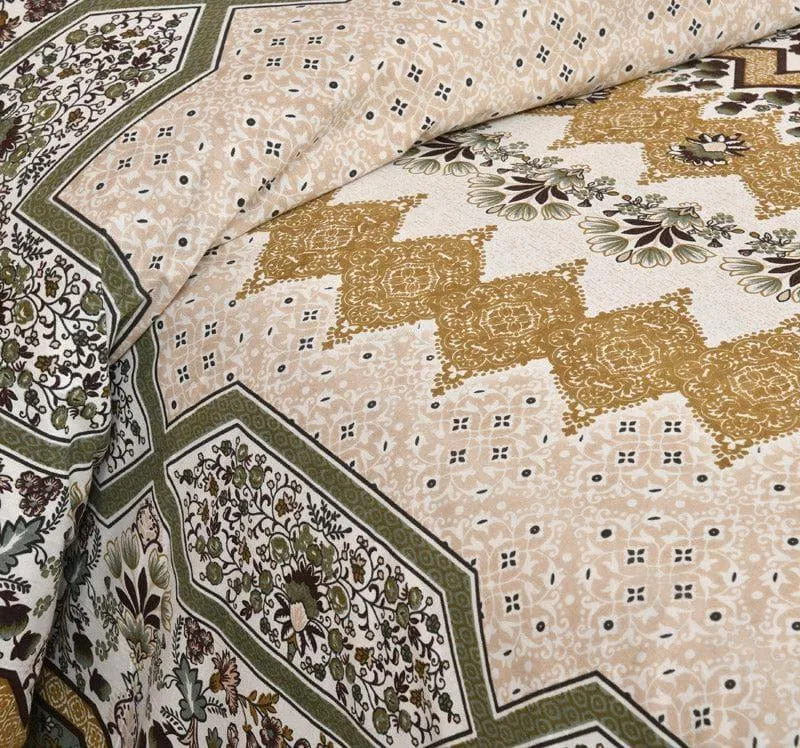 Sudrisha Ethnic Cotton Bedsheet (Beige) - 160 TC media 4
