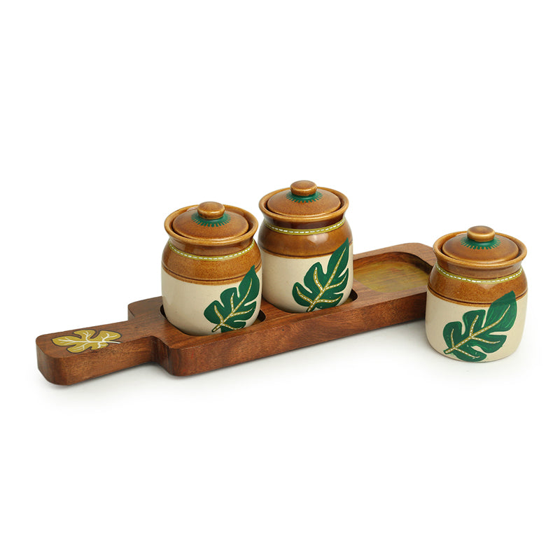 Leafy Shade Handpainted Jar With Tray (220 ML) - Four Piece Set media 3