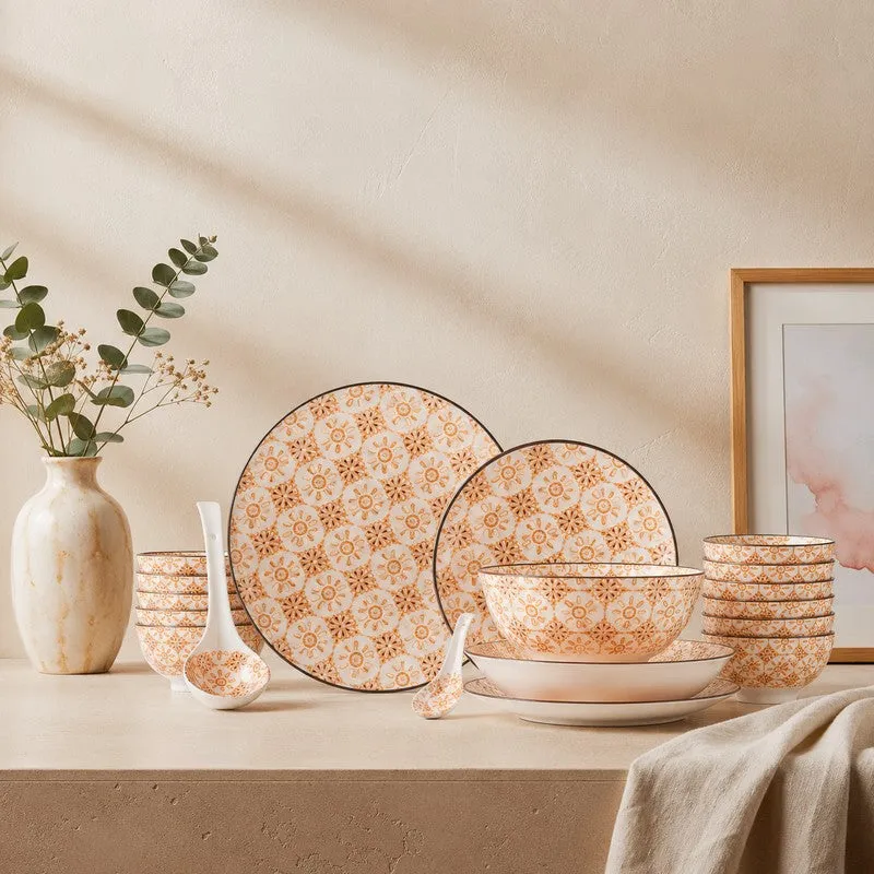 FeastTrail Porcelain Dinner Set (Orange) - 35 Piece Set media 1
