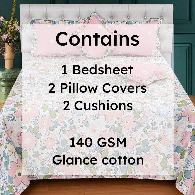 Pink Plume Frilled Floral Cotton Microfiber Bedding Set - Five Piece Set media 6