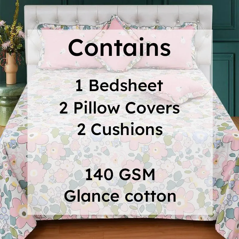 Pink Plume Frilled Floral Cotton Microfiber Bedding Set - Five Piece Set media 6