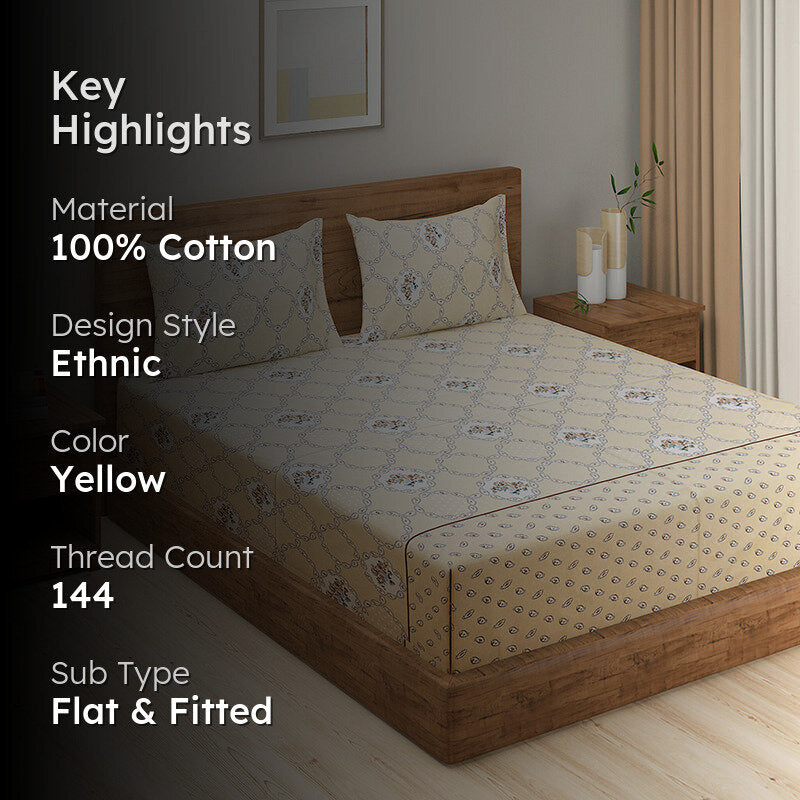 Swayam Rose Grove Cotton Bedsheet (Beige) - 144 TC media 2