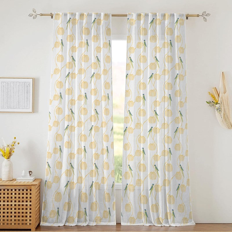 Tranquebar Home Floral Whisper Polyester Curtains(Yellow) - Set Of Two media 3