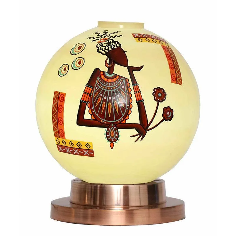 Tribal Lumina Hand Painted Copper & Glass Moon Table Lamp - Multicolor media 4