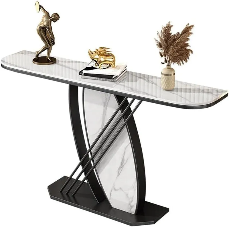 Dynamic Metal Console Table with Marble Top - Large media 4