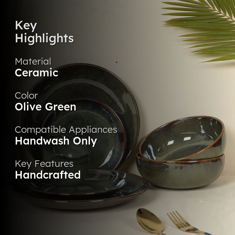 Regal Feast Ceramic Dinner Set (Olive Green) - 8 Piece Set media 2