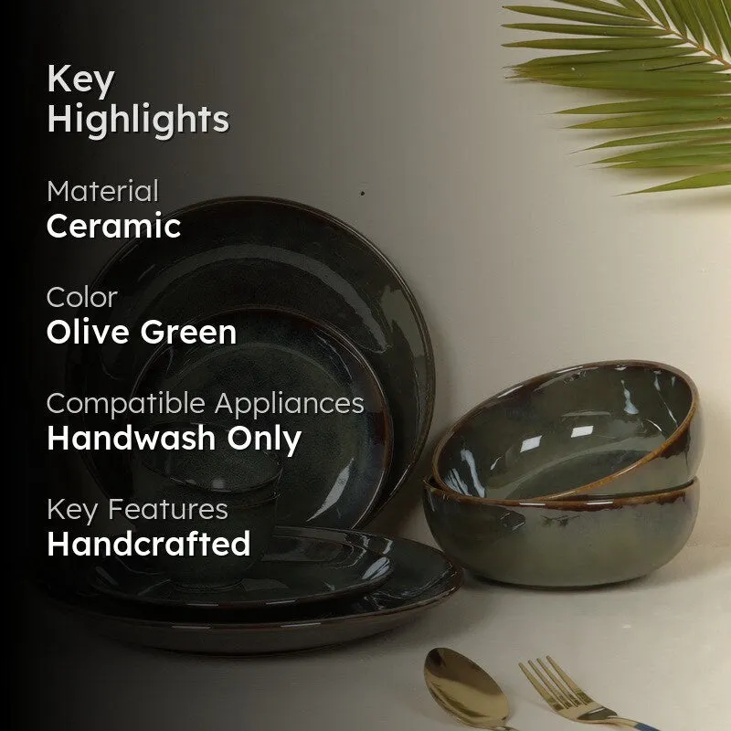 Regal Feast Ceramic Dinner Set (Olive Green) - 8 Piece Set media 2