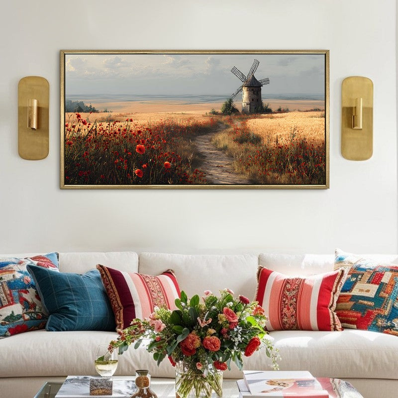 Windmill Calm Canvas Wall Painting With Frame