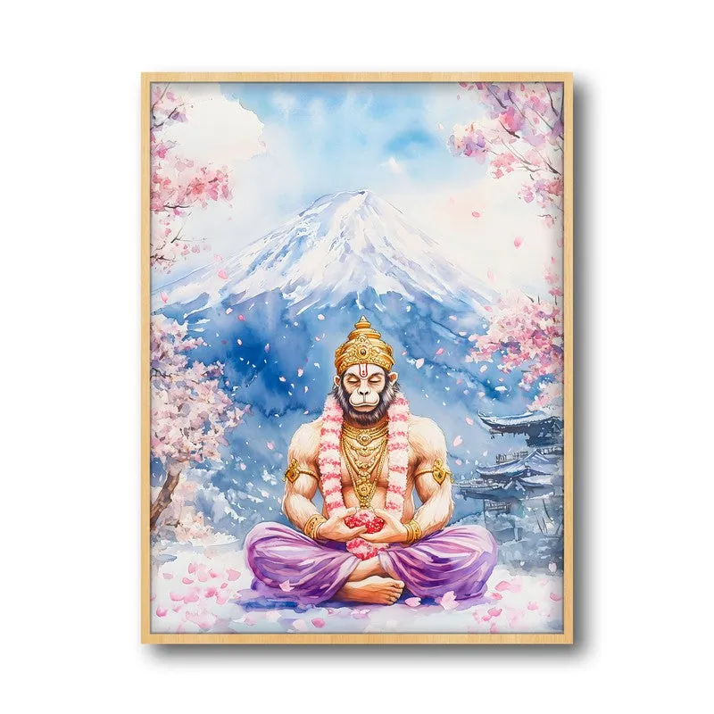 Divine Chiranjeevi Spiritual Archival Paper Wall Painting - Natural Brown Frame media 5