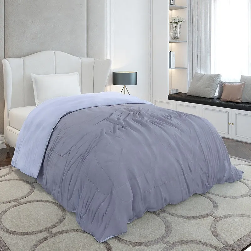 Monte Carlo Softelle Solid Polyester Reversible Comforter (Grey & Lavender) - 110 GSM media 1