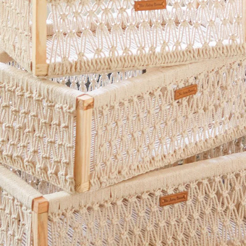 Boho Max Handcrafted Macrame (Wood,Cotton) Storage Basket - Set Of Three media 4