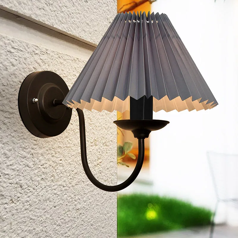 French Pleat Fabric & Metal Wall Lamp - Grey & Black media 2