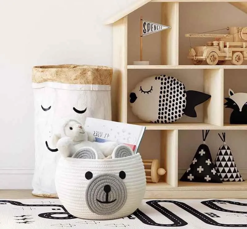Happy Bear Multipurpose Cotton Storage Basket- White & Grey media 5