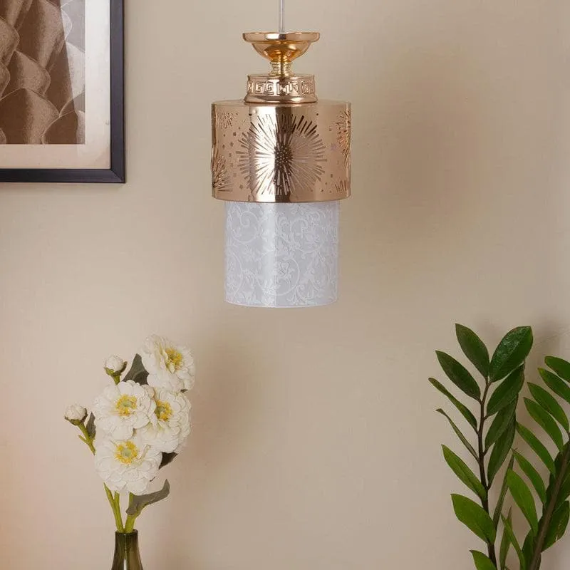Alaka Pendant Glass Ceiling Lamp - Gold & White media 3