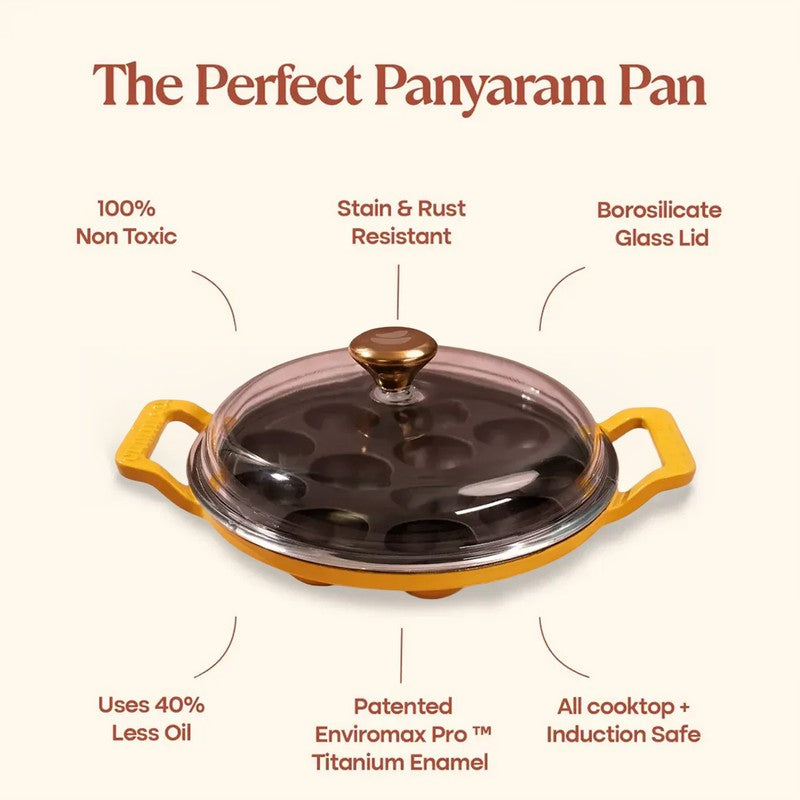 Cumin Co Enamel Cast Iron Paniyaram Pan - Mustard media 7